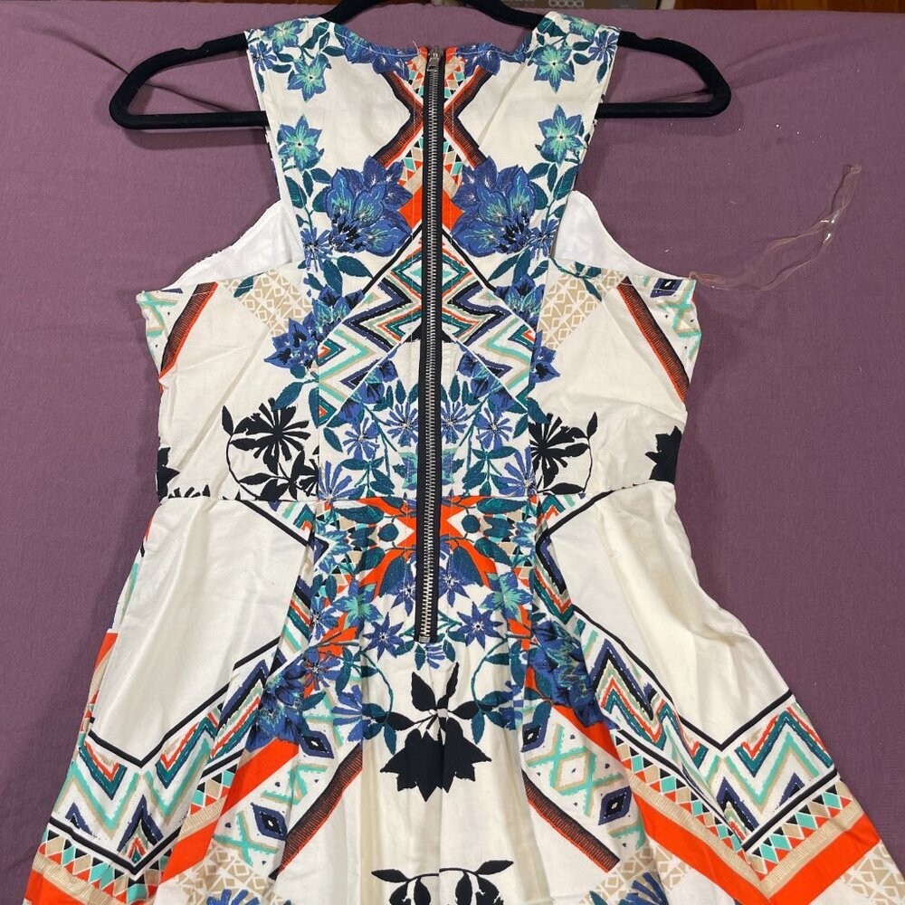 Rwish Fit and Flare Floral Geometric Dress with blues/orange - Size Small - Picture 5 of 8